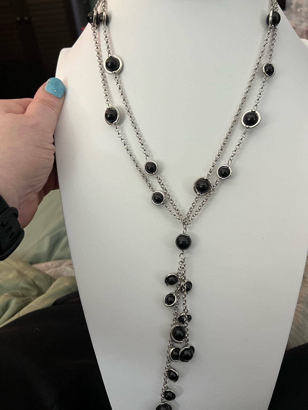 Paparazzi Sterling Silver Black Bead Y-Necklace